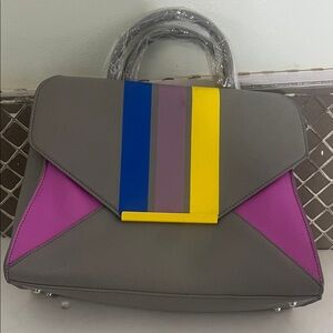 NWT LIKE DREAMS MULTICOLORED NEUTRAL DOUBLE STRAPS BAG 4 COMPARTMENTS